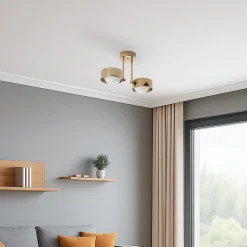 Loftlampe Mado, stål messingfarvet, glas opal, 2 lyskilder.
