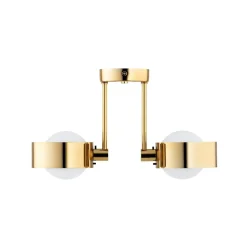 Loftlampe Mado, stål messingfarvet, glas opal, 2 lyskilder.
