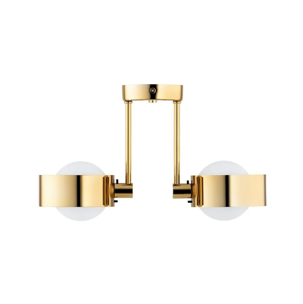 Loftlampe Mado, stål messingfarvet, glas opal, 2 lyskilder.