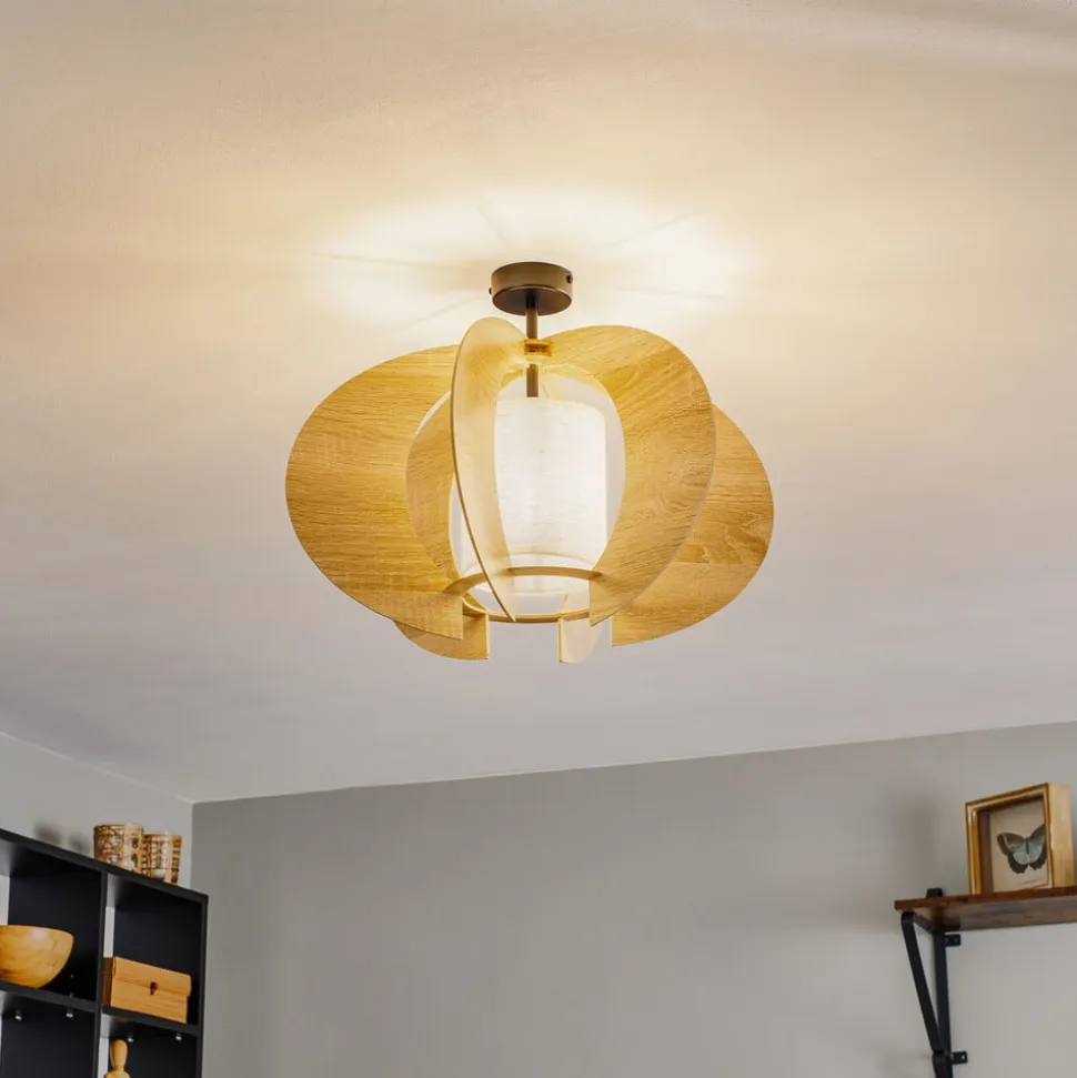 Loftlampe Modern C M med trælameller Ø 50 cm