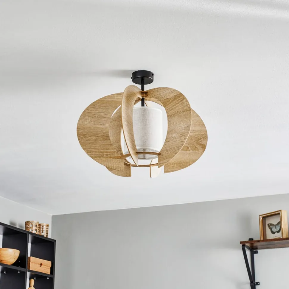 Loftlampe Modern C M med trælameller Ø 50 cm