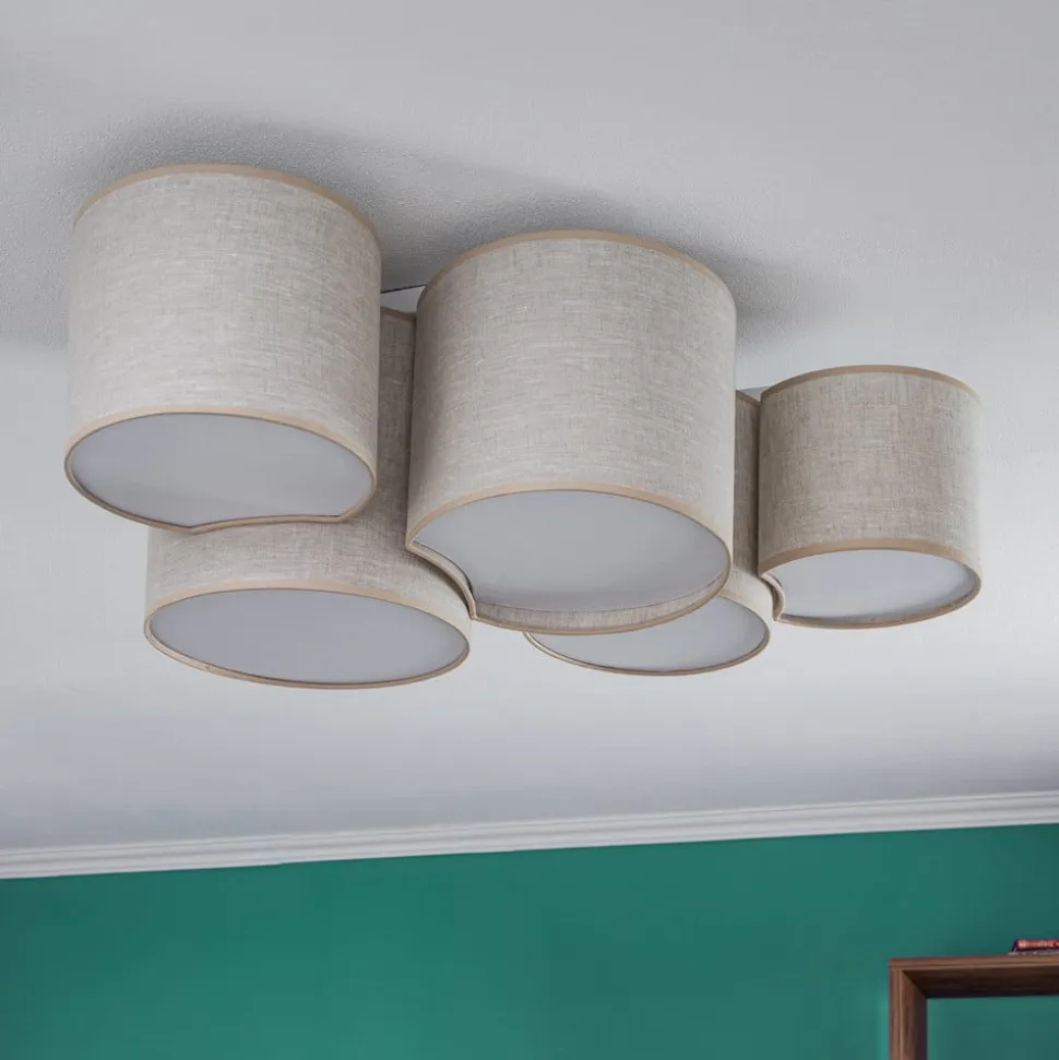 Loftlampe Mona Nature, 5 lyskilder, naturfarvet linned