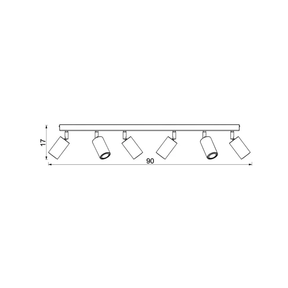 Loftlampe Nise, 6 lyskilder, aflang, sort stål, træ