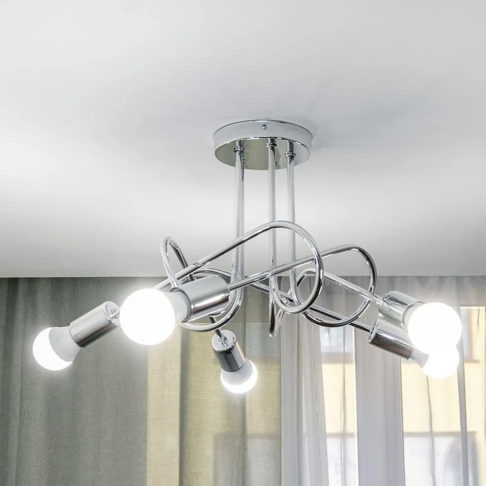 Loftlampe Oxford, krom, 5 lyskilder, Ø 47 cm, metal