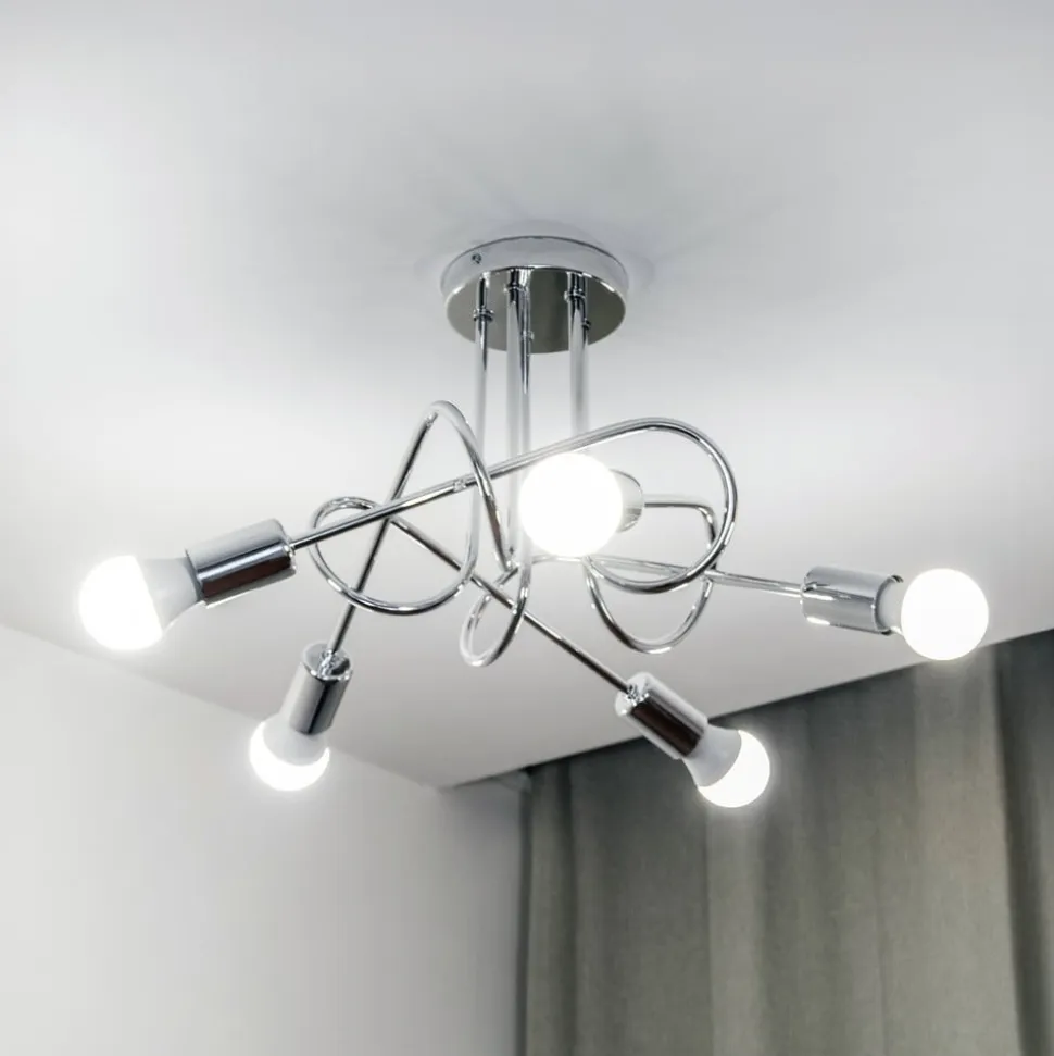Loftlampe Oxford, krom, 5 lyskilder, Ø 47 cm, metal