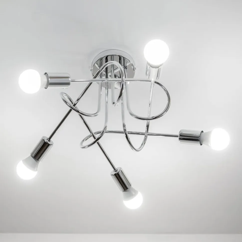 Loftlampe Oxford, krom, 5 lyskilder, Ø 47 cm, metal