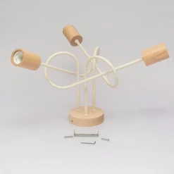 Loftlampe Oxford, sandbeige, træ, metal, 3 lyskilder, Ø 44 cm