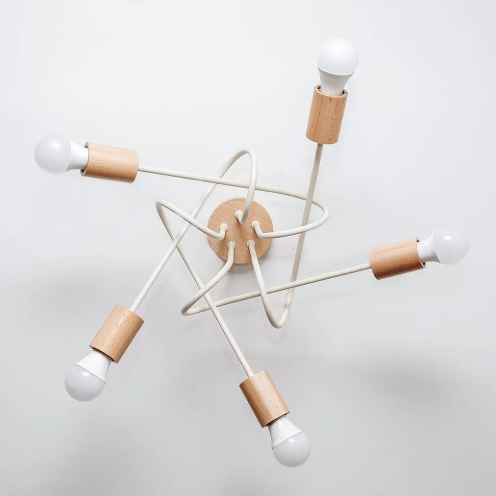 Loftlampe Oxford, sandbeige, træ, metal, 5 lyskilder, Ø 47 cm
