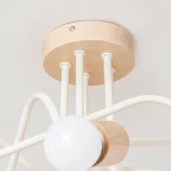 Loftlampe Oxford, sandbeige, træ, metal, 5 lyskilder, Ø 47 cm