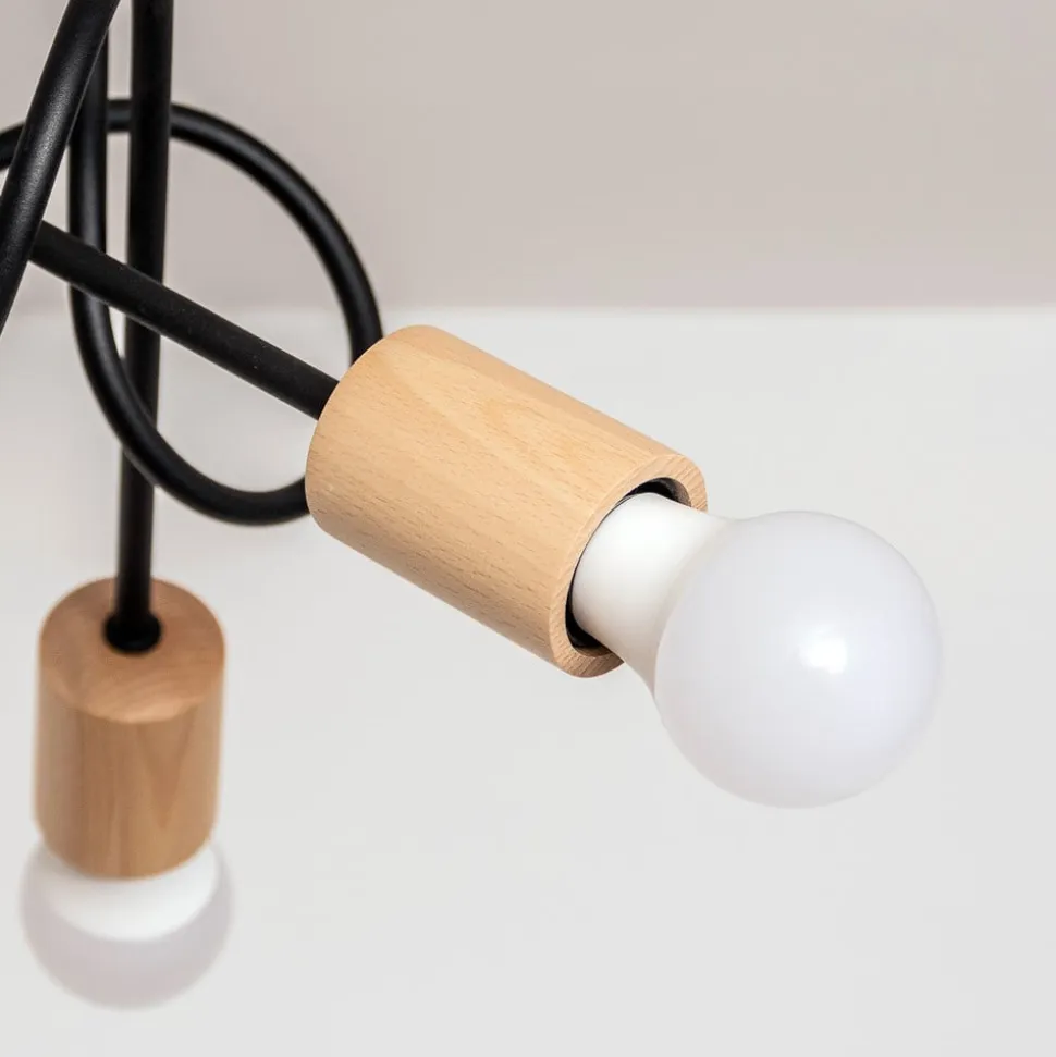 Loftlampe Oxford, sort, træ, metal, 5 lyskilder, Ø 47 cm