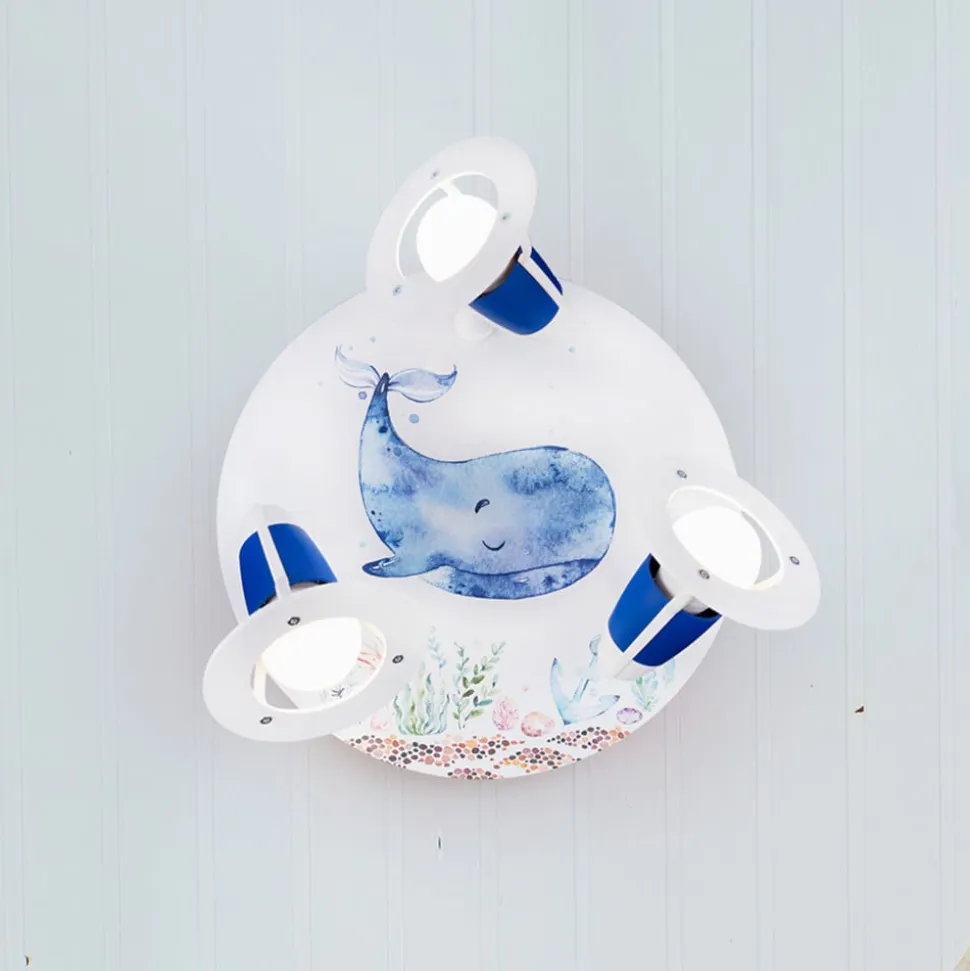 Loftlampe Paul Pottwal, hvid-blå, Ø 29 cm, 3 lyskilder