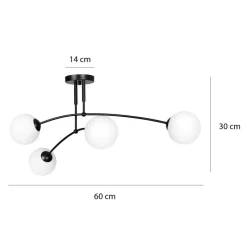 Loftlampe Pregos 4 i sort, 4 lyskilder