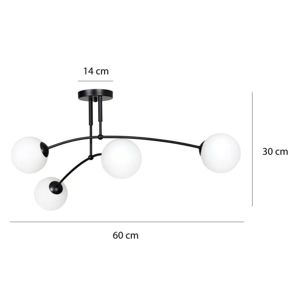 Loftlampe Pregos 4 i sort, 4 lyskilder