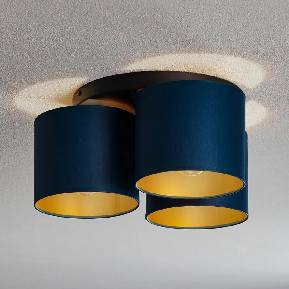 Loftlampe Soho cylindrisk, 3 lyskilder blå/guld
