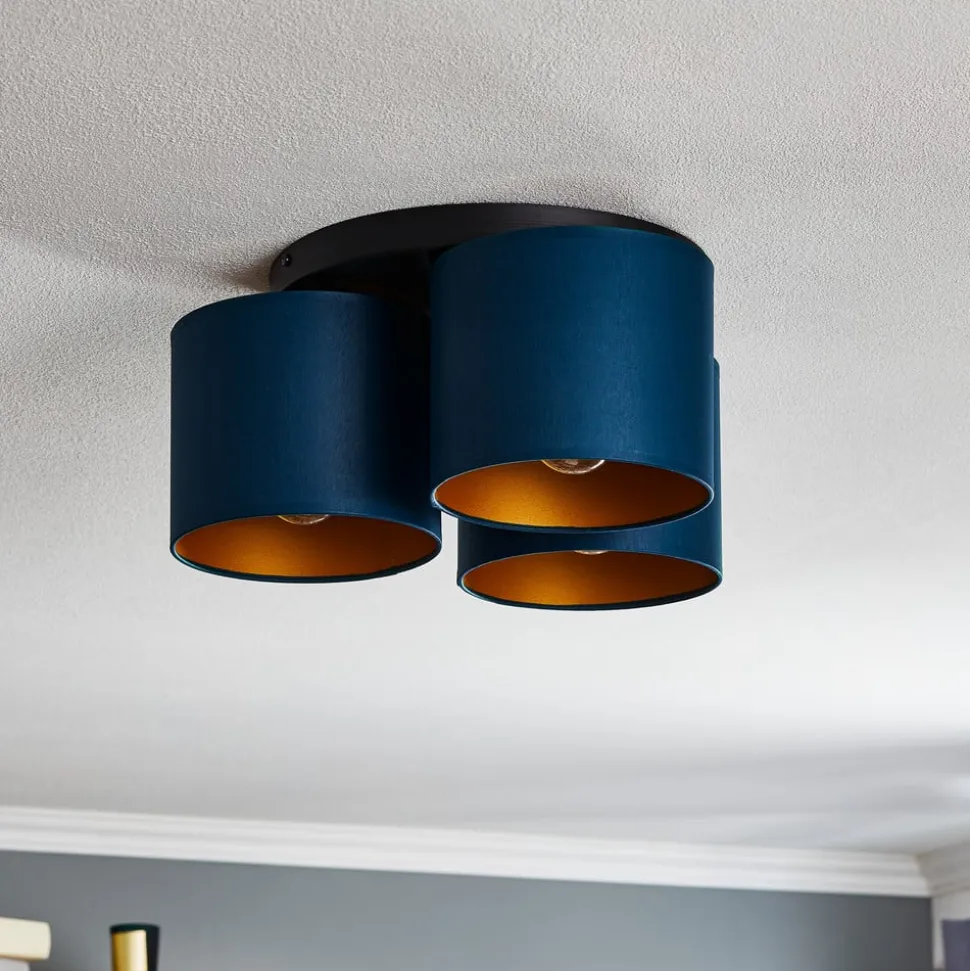 Loftlampe Soho cylindrisk, 3 lyskilder blå/guld