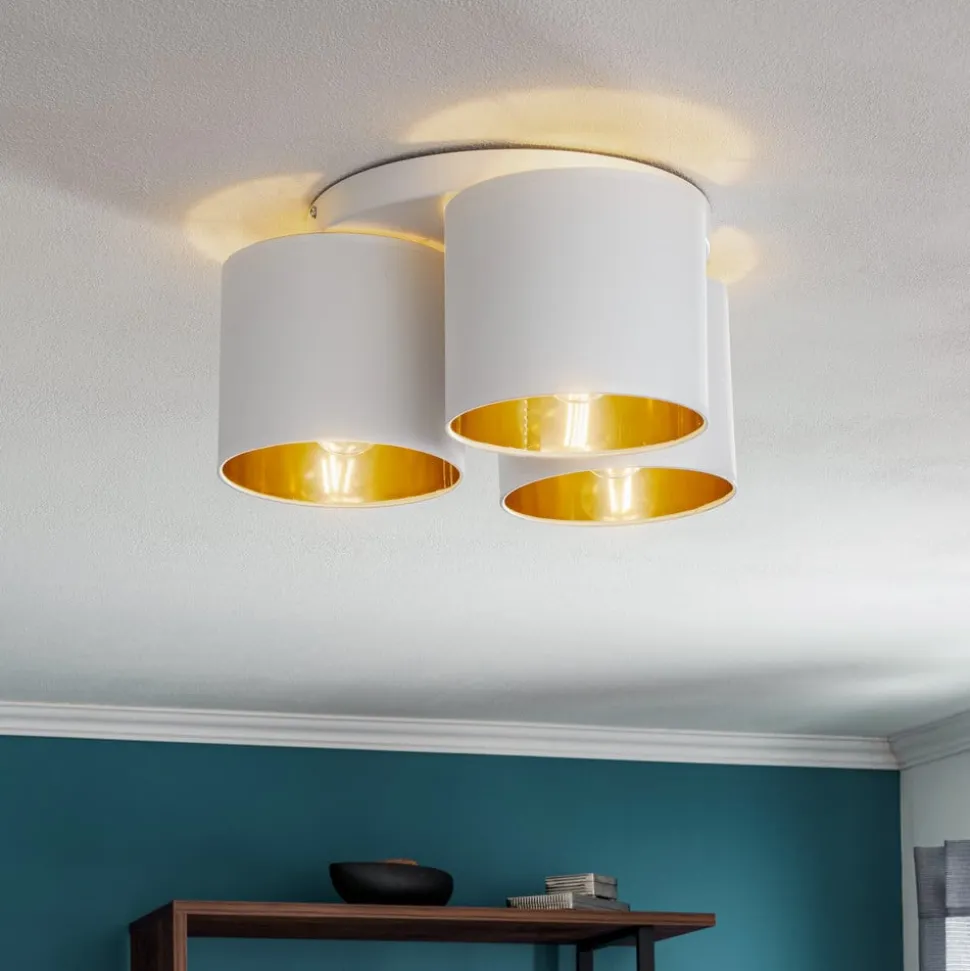 Loftlampe Soho, cylindrisk, 3 lyskilder, hvid/guld