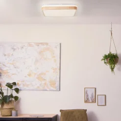 Loftlampe Tumeo, længde 40 cm, lyst træ, metal/træ