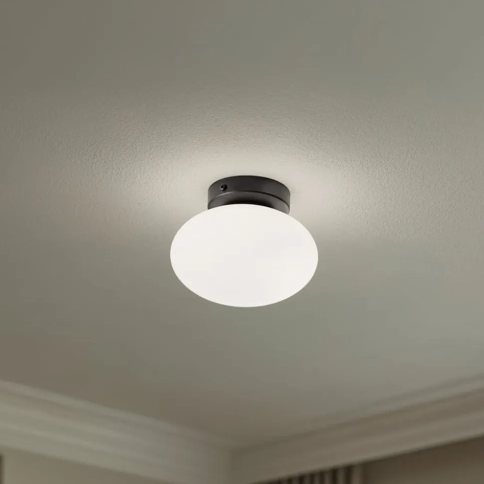 Loftlampe Ufo, sort/hvid, Ø 18 cm, glas, G9