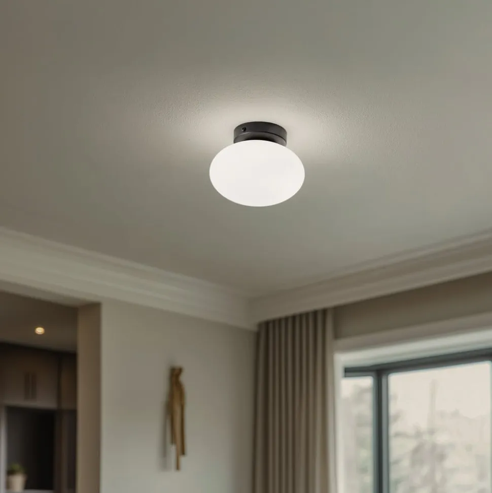 Loftlampe Ufo, sort/hvid, Ø 18 cm, glas, G9