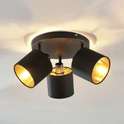 Loftlampe Vasilia i sort og guld, 3 lyskilder.