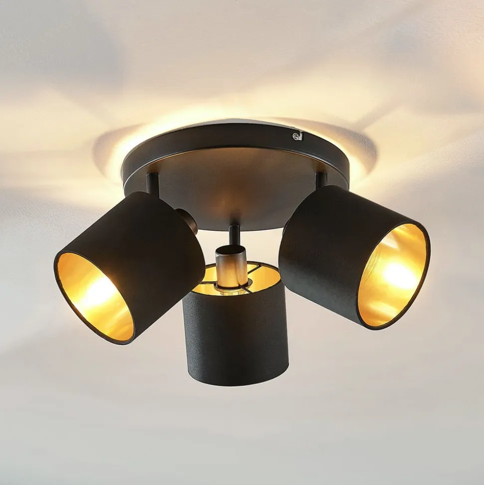 Loftlampe Vasilia i sort og guld, 3 lyskilder.