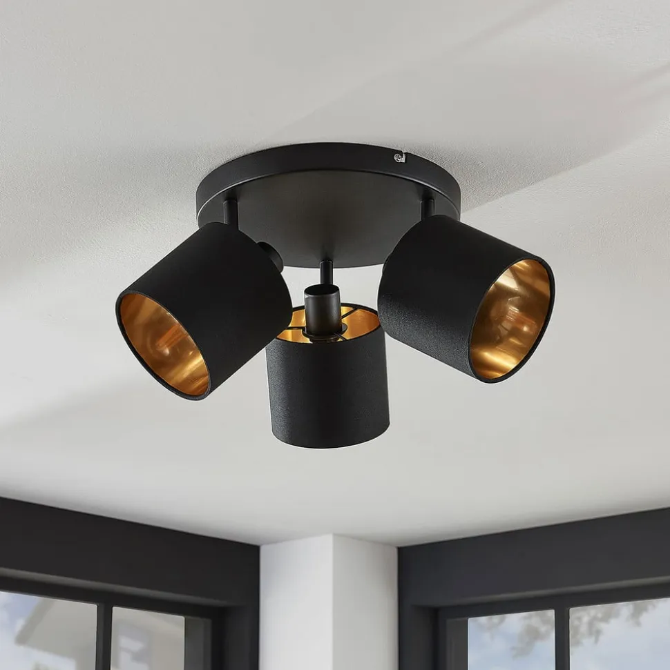 Loftlampe Vasilia i sort og guld, 3 lyskilder.