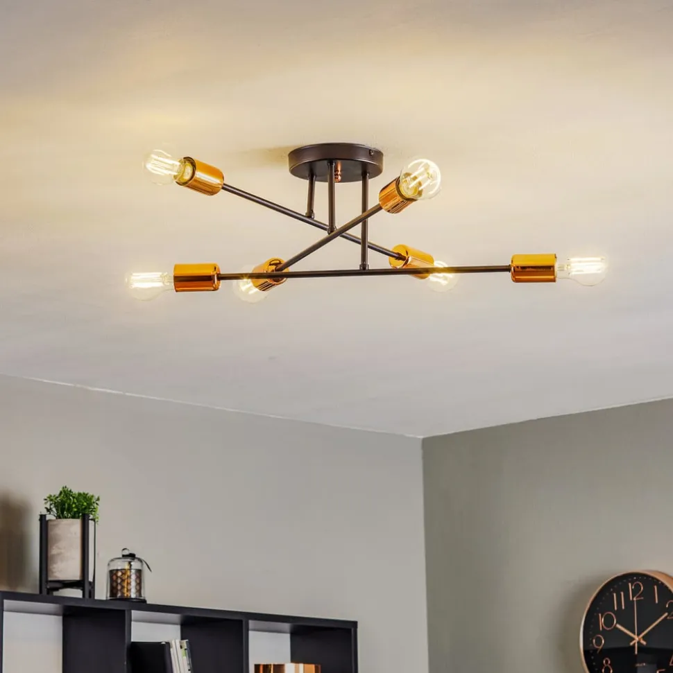 Loftlampe Veken 6B i sort og kobber