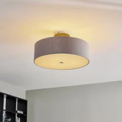 Loftlampe Viviane med tekstilskærm, grå