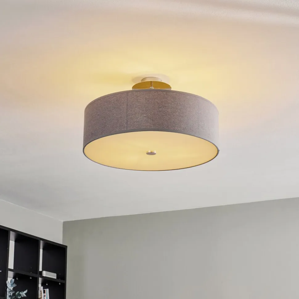 Loftlampe Viviane med tekstilskærm, grå