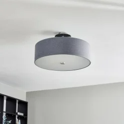 Loftlampe Viviane med tekstilskærm, grå