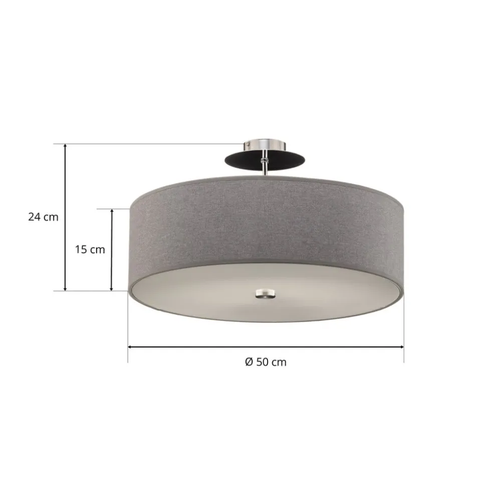 Loftlampe Viviane med tekstilskærm, grå