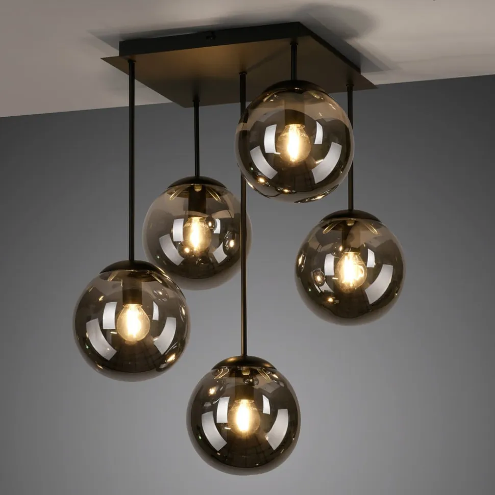 Loftslampe Big Widow, glaskugler, fem flammer