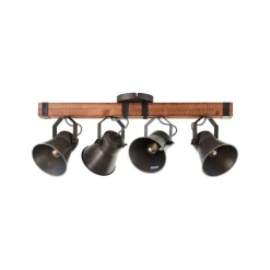 Loftspot Decca, længde 78 cm, sort/træ, 4-lys.