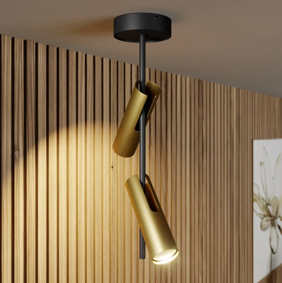 Loftspot Leda 2, 2 lyskilder, sort-guld