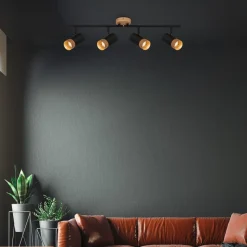 Loftspot Plek GU10 sort/træ fireflammet