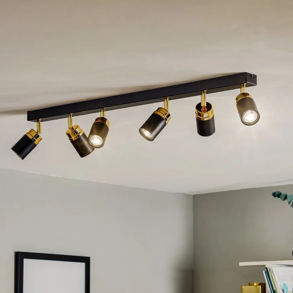Loftspot Reno, 6 lyskilder, sort/guld