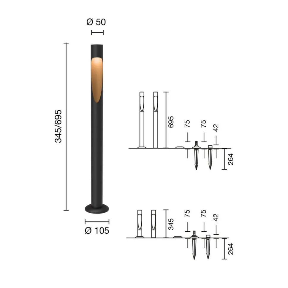 Louis Poulsen vejlampe Flindt, 927 sort 70 cm base 24 V