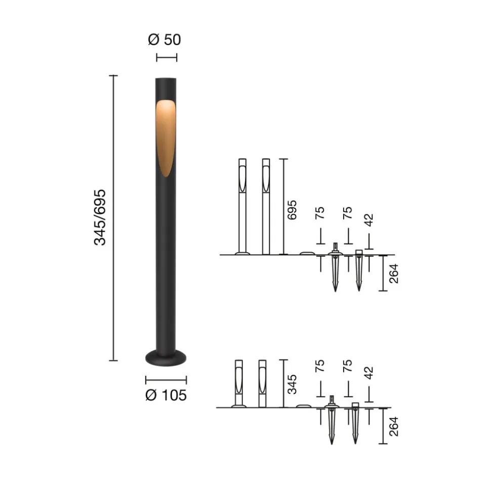 Louis Poulsen vejlampe Flindt, 930 sort 70 cm fod 24 V