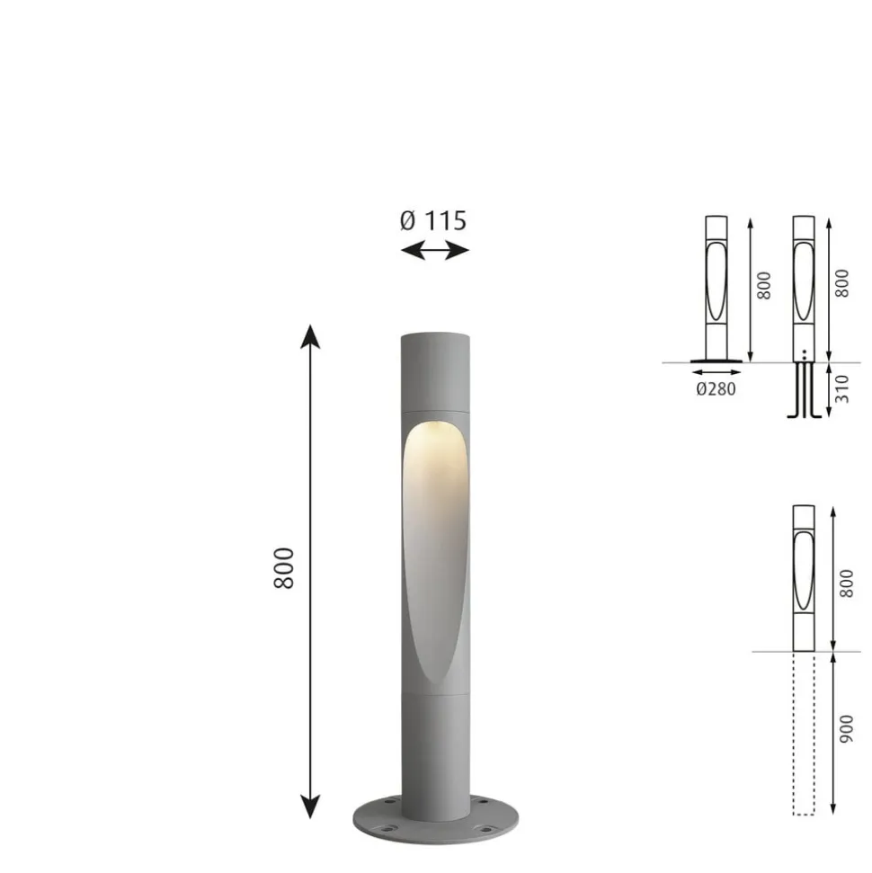 Louis Poulsen Vejlampe, 3.000K Ra80 aluminium 80cm dæmpbar base
