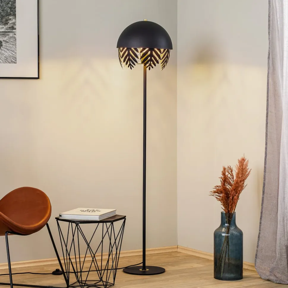 Lucande Aparas gulvlampe, bladlook, sort-guld