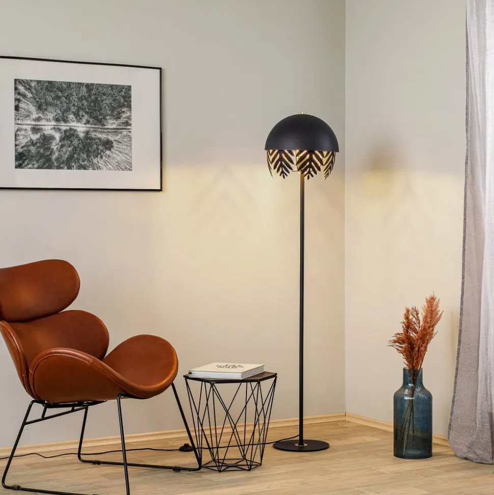 Lucande Aparas gulvlampe, bladlook, sort-guld