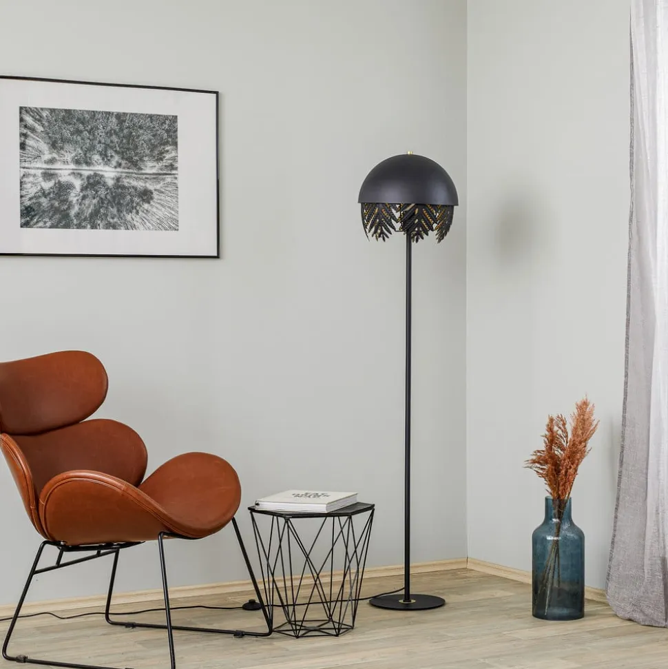 Lucande Aparas gulvlampe, bladlook, sort-guld
