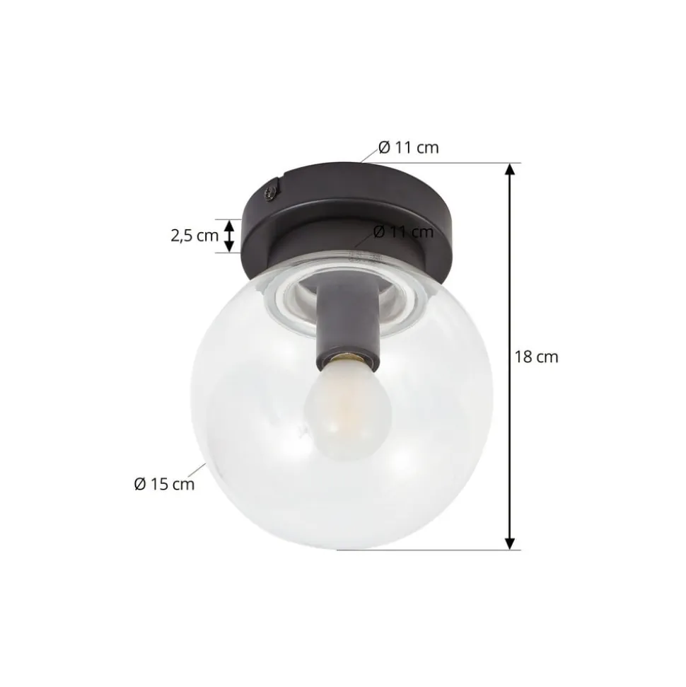 Lucande Badolo loftslampe, sort, glas, Ø 15 cm, IP44