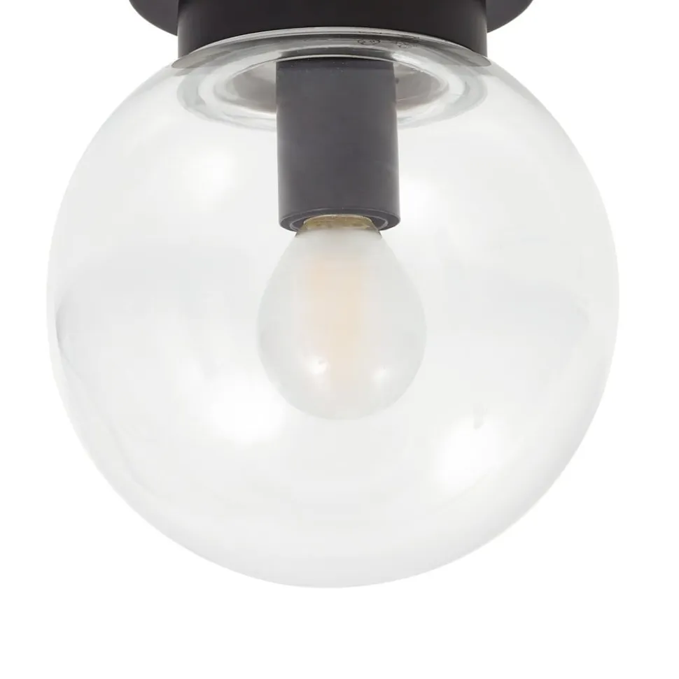 Lucande Badolo loftslampe, sort, glas, Ø 15 cm, IP44