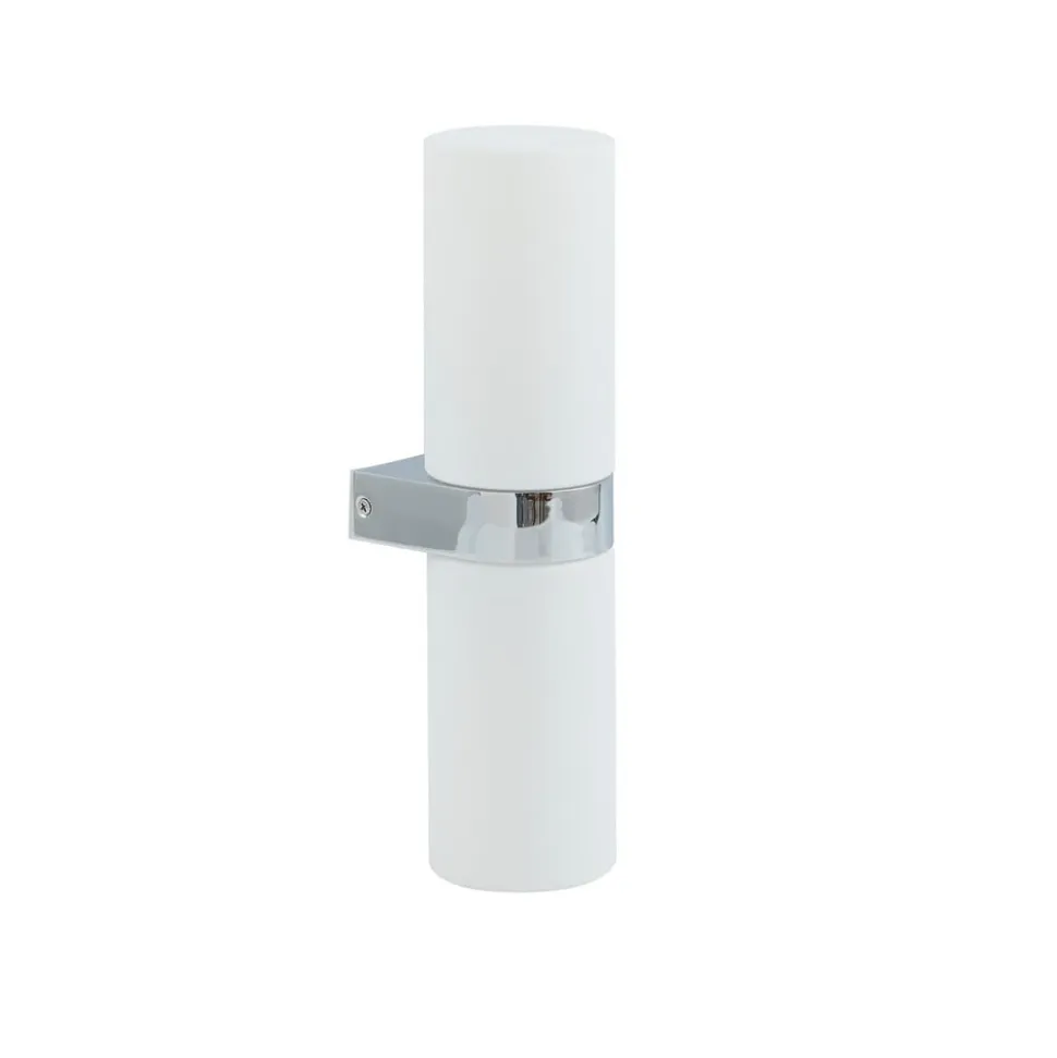 Lucande Basolo væglampe til badeværelset, krom, højde 31,5 cm, glas, IP44