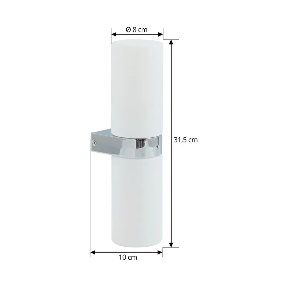 Lucande Basolo væglampe til badeværelset, krom, højde 31,5 cm, glas, IP44