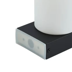 Lucande Basolo væglampe til badeværelset, sort, højde 17,2 cm, glas