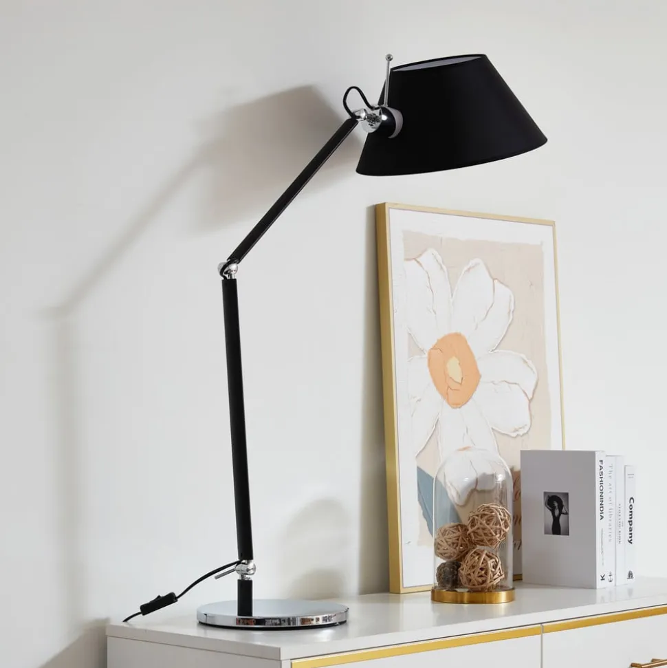 Lucande bordlampe Dansari, sort, metal, justerbar