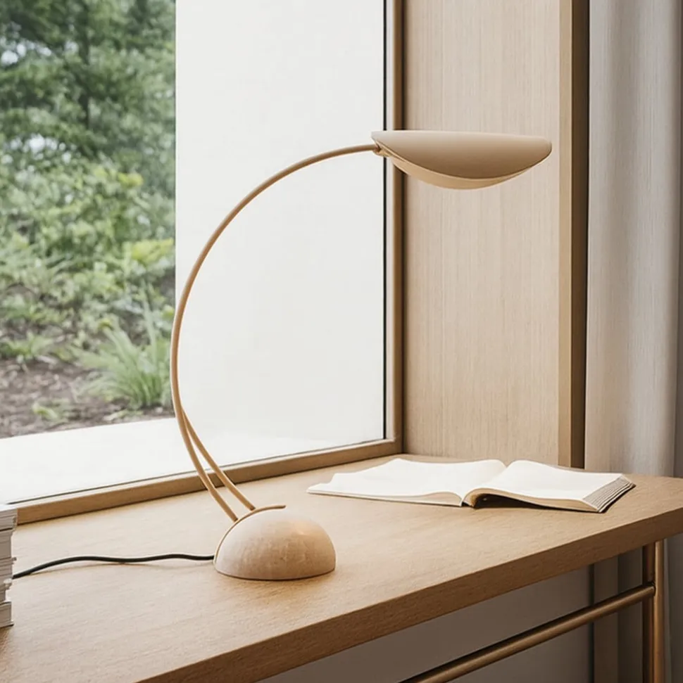 Lucande bordlampe Rivera, beige, metal, sten, 51 cm, G9