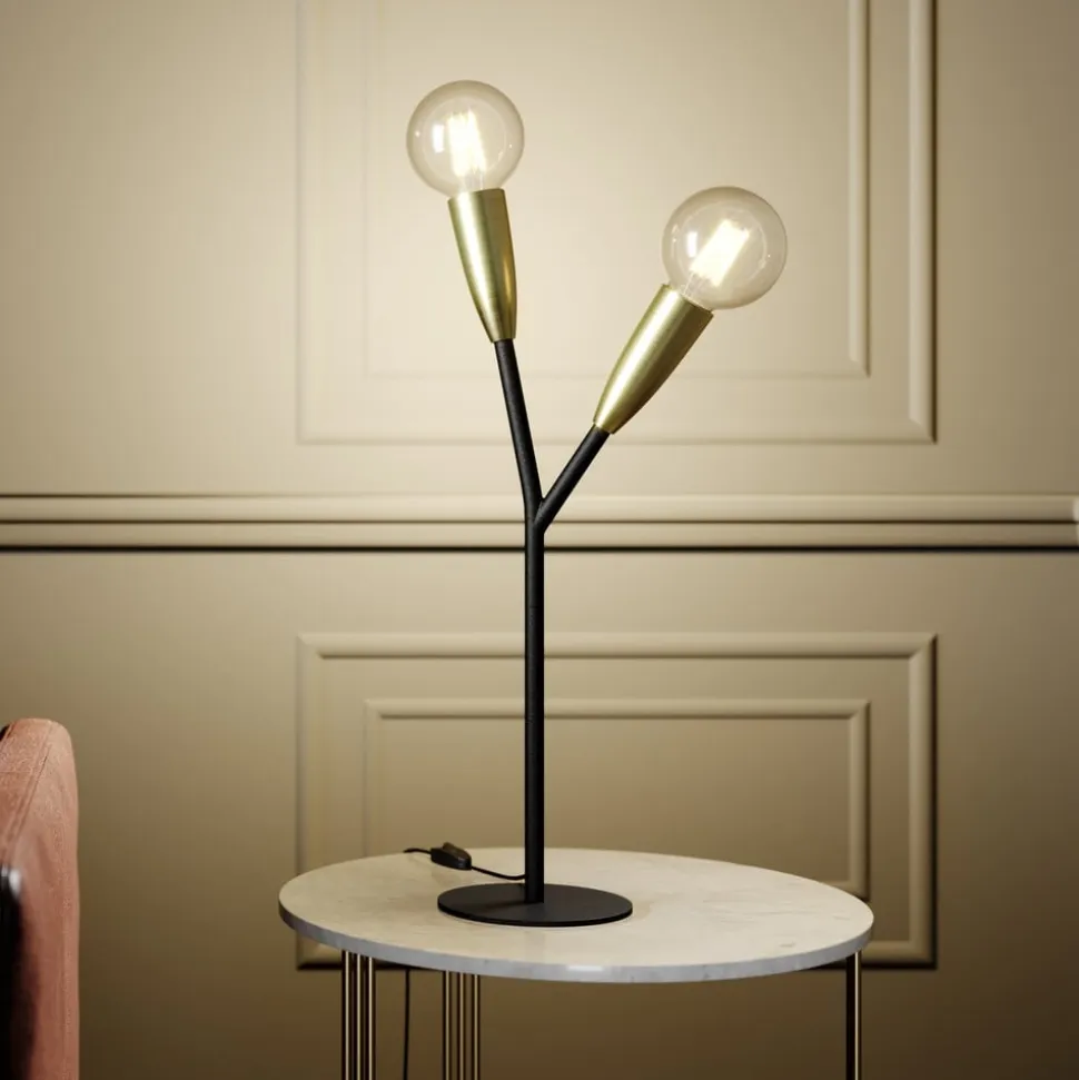 Lucande Carlea bordlampe, 2 lyskilder sort-messing
